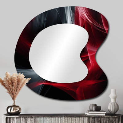 Red Black Contemplative Abstraction X - Waves Unique Shape Large Mirror, Modern Asymmetrical Unique Wall Mirror Decor, Printed Metal Art