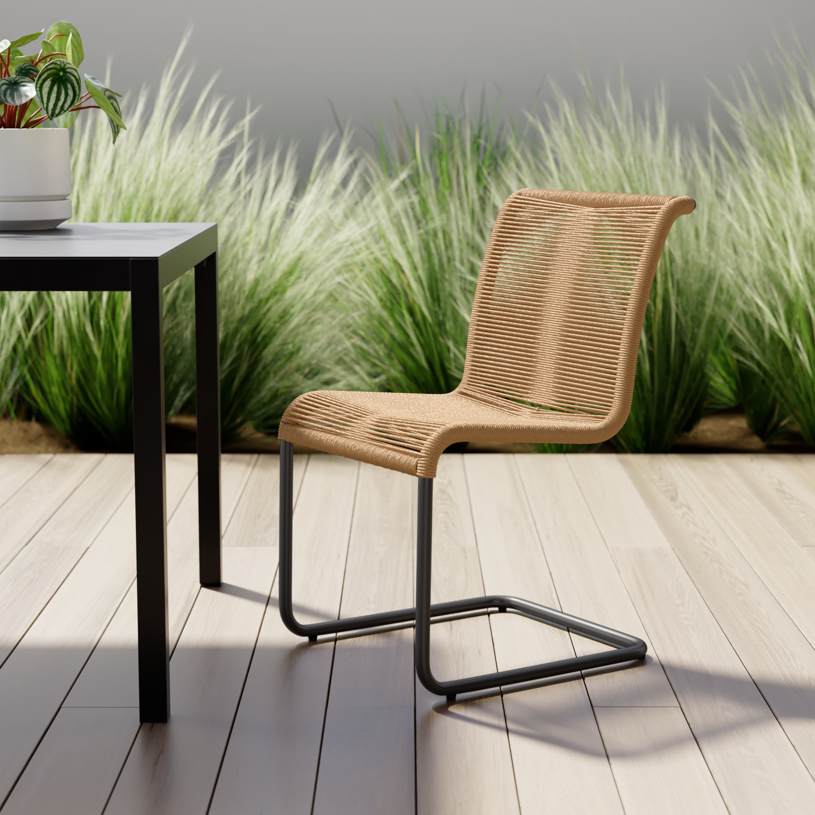 Janine Patio Side Chair, Vintage Natural, Black