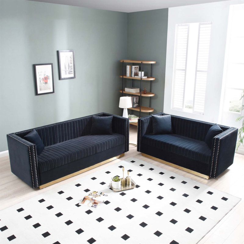 Ensemble de canapé-lit luxueux en velours capitonné avec coussins moelleux pour un confort moderne, Noir