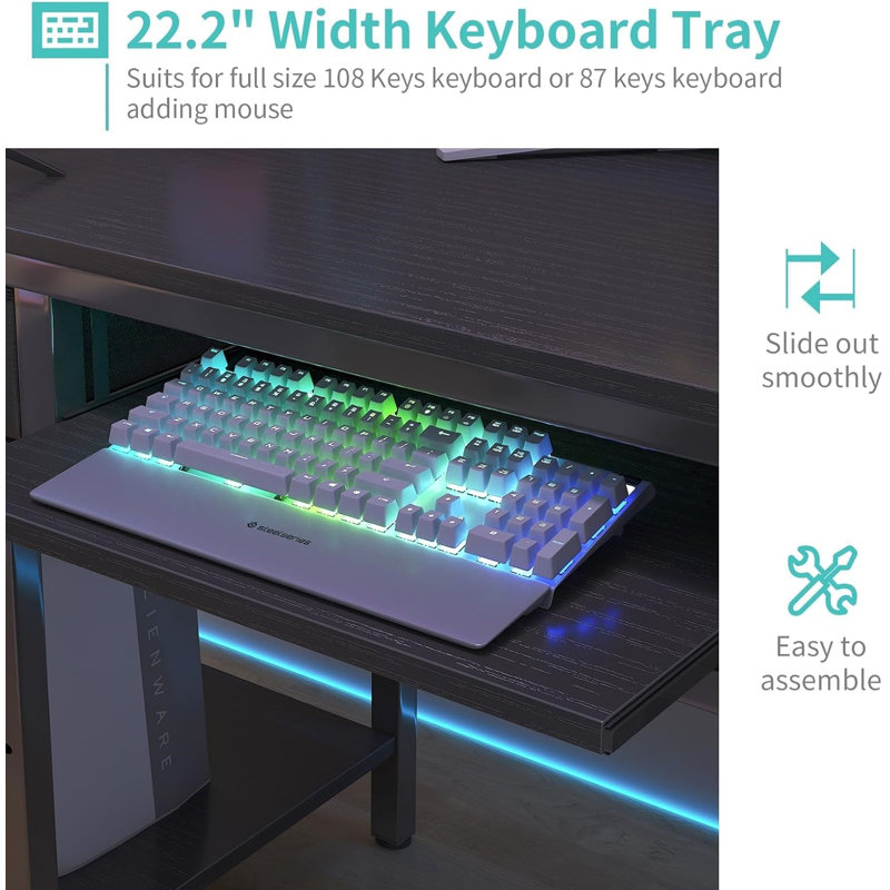 Computer Desk With Keyboard Tray, Computer Desks With Fabric Drawers & Storage Shelves For Home, Office