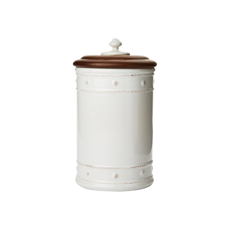 Berry & Thread Canister with Wooden Lid - Whitewash