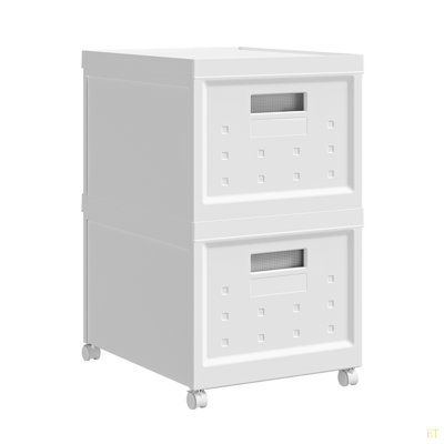 Set Of 2 Collapsible Stackable Rolling File Boxes With Lids And 10 Hanging Files, Portable Plastic Storage Organizer Or File Cabinet With Wheels For Home Or Office
