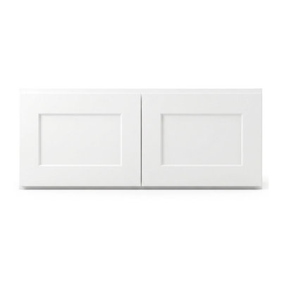 Armoire murale moderne de style Shaker en bois massif et contreplaqué, 2 portes, profondeur 61 cm (24 po), blanche - Hauteur 38 cm (15 po)