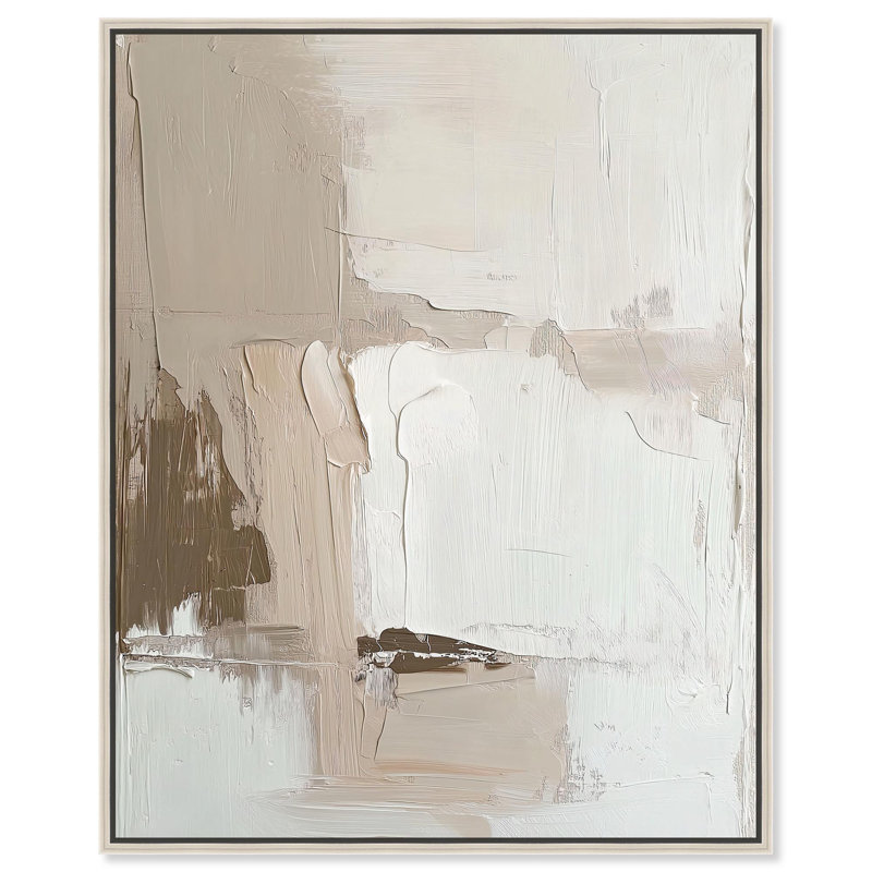 Toile pâle texturée «Silence I Neutral Boho» par Art Remedy, Encadrement argenté, H 25 po x l 21 po