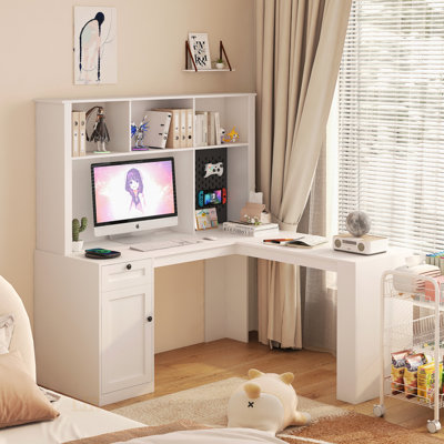 L-Shaped Corner Desk With Power Outlets, Storage, And Bookshelf For Home Office, Ideal For Modern Workspaces And Study Areas.