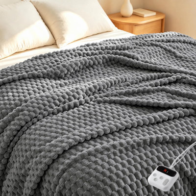 Fast-Heating Electric Heated Blanket for Bed, Sherpa & Flannel Reversible - Dual Controllers - Fast Heating - Machine Washable, Gray, 90x100 in