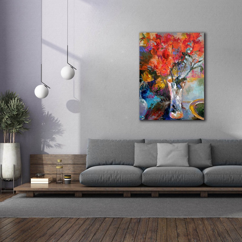 "Fleurs dans un vase" par Richard Wallich, H 54 po x l 40 po x P 1,5 po