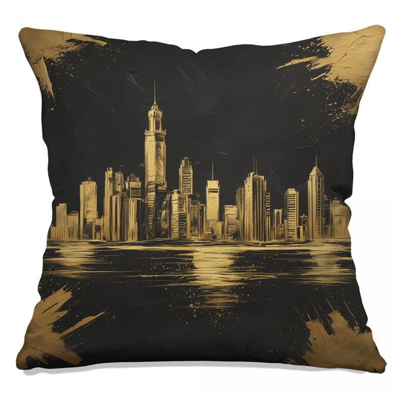 Coussins Golden City Skyline, 16 x 16 pouces