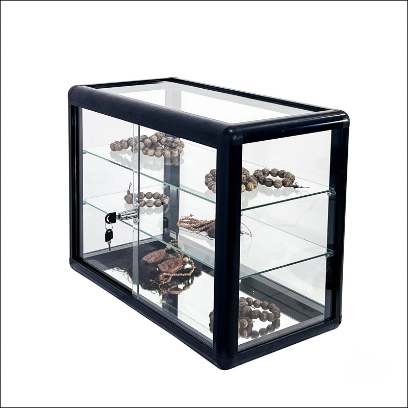 Tempered Glass Counter Top Display Showcase With Sliding Glass Door And Lock