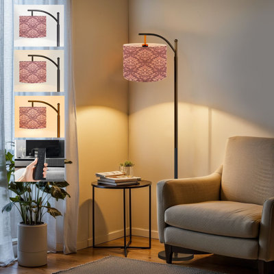  Arc Floor Lamp vintage curls style Baroque Floral ornament Ethnic tribal Tall Modern Standing Lamp LED Adjustable Linen Lampshade 3 Color Temperatures