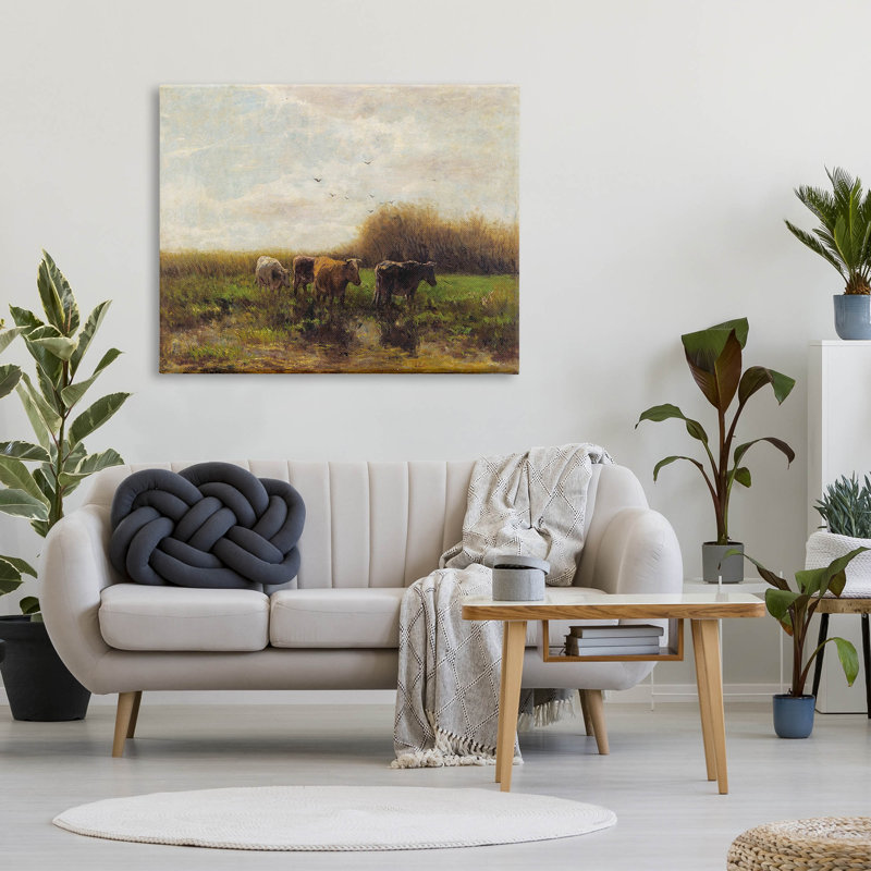 Bétail marchant dans un paysage champêtre, estampe numérique par Stellar Design Studio, H 36 po x l 48 po x P 1,5 po