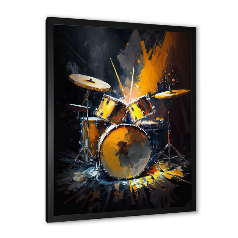 Drums On Stage I - musique sur toile, Impression noire sur toile encadrée, H 20 po x l 12 po x P 1 po