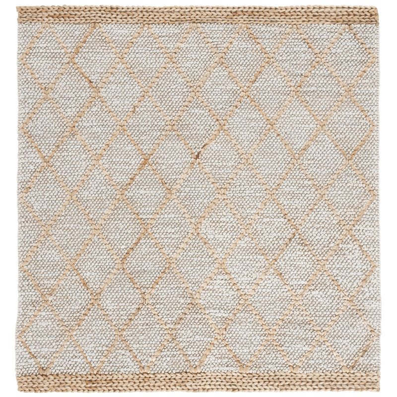 Khorie Natural Fiber Flat Weave Jute/Cotton/Wool Geometric Rug in Brown/Gray, Square 6'