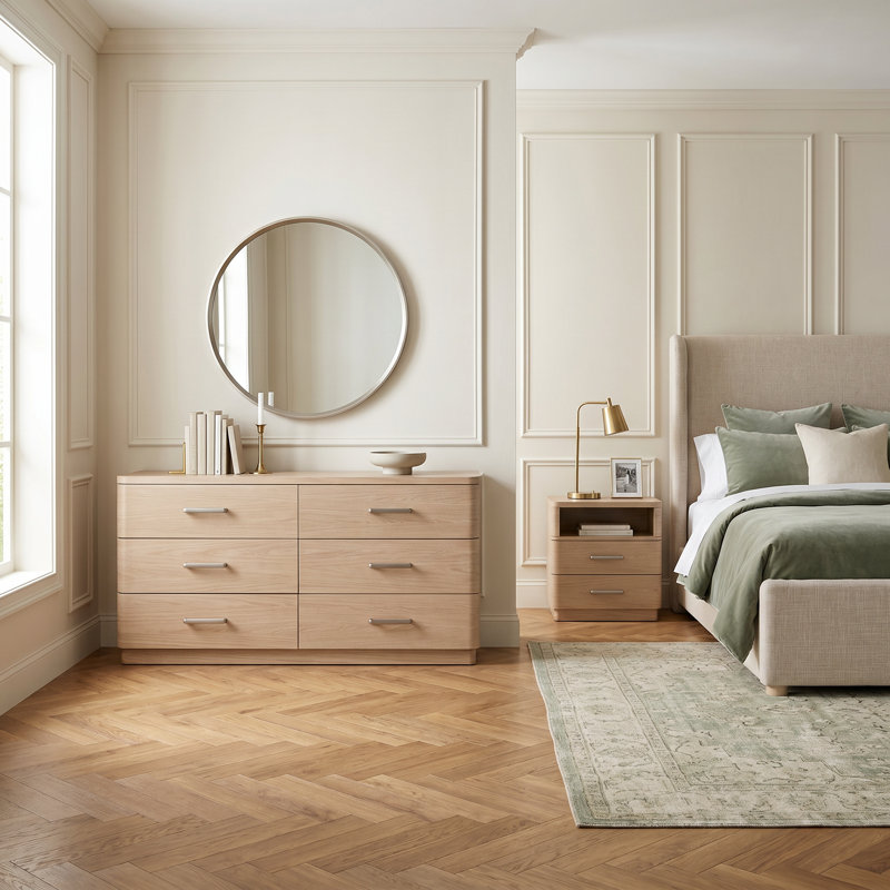 Nomad 3 Piece Queen Bedroom Set, 5 Pcs: Bed, 2 Nightstands, Dresser, Mirror, Queen