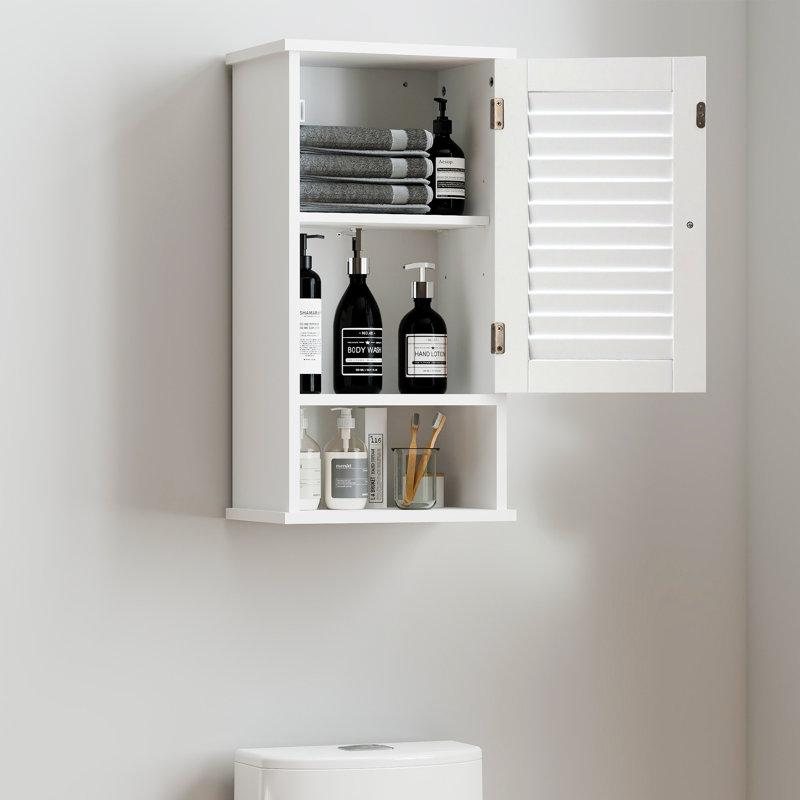 FRALIMK Wall Mounted Bathroom Cabinet, Hanging Medicine Cabinet with Louvred Door, White
