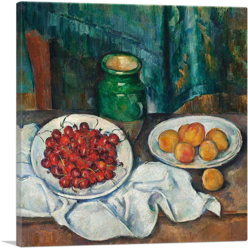 «Still Life with Cherries and Peaches 1887» par Paul Cezanne, reproduction d'art sur toile tendue