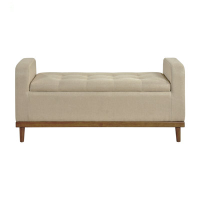 Mid-Century Modern Lift Top Storage Bench 1Pc Tufted Dark Gray Upholstered Solid Wood Walnut Finish Wooden Furniture