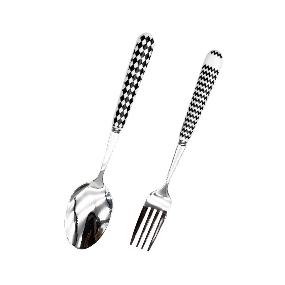 Hepburn Style Ceramic Handle Stainless Steel 6-Piece Set Set Knife Fork Spoon Niche Polka Polka Dot Stainless Steel Knife and Ebern Designs