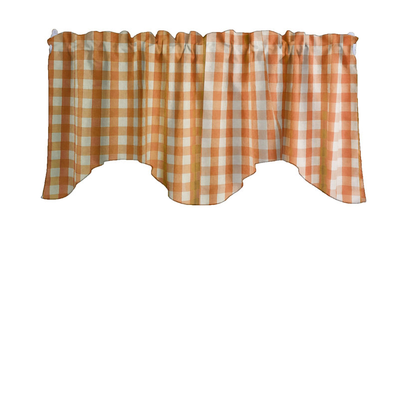 Orange and White Cotton Gingham Checkered Scalloped Window Valance