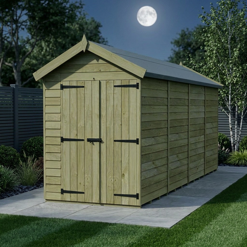 Total Sheds 6ft x 19ft Apex Garden Shed - Double Door - No Windows - Pressure Treated Timber - UK Manufactured