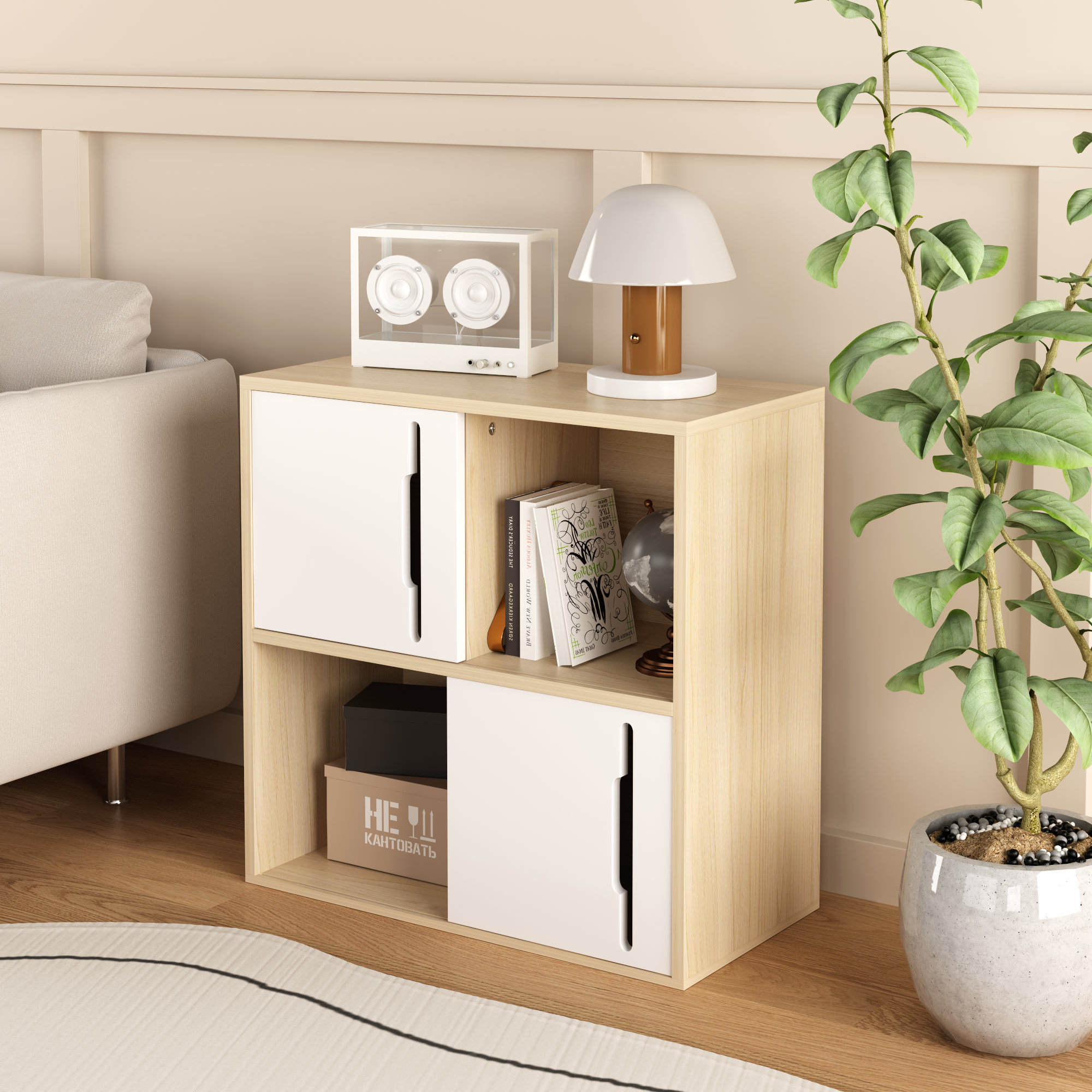 George Oliver Minimalist Scandinavian-Style Double Sliding Door Storage ...
