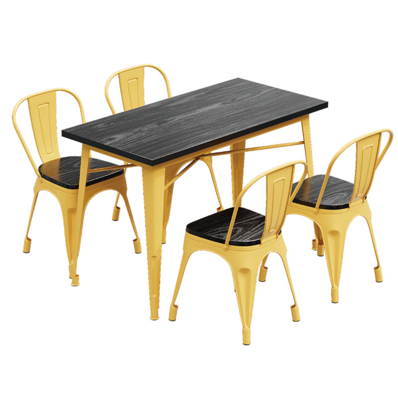Judenberg 4 - Person Solid Wood Top Four Leg Dining Set, Yellow/Black, Yellow