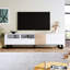 Meuble télé 80 po avec double espace de rangement, portes rabattables, blanc, console de cinéma maison moderne, rangement, portes salon