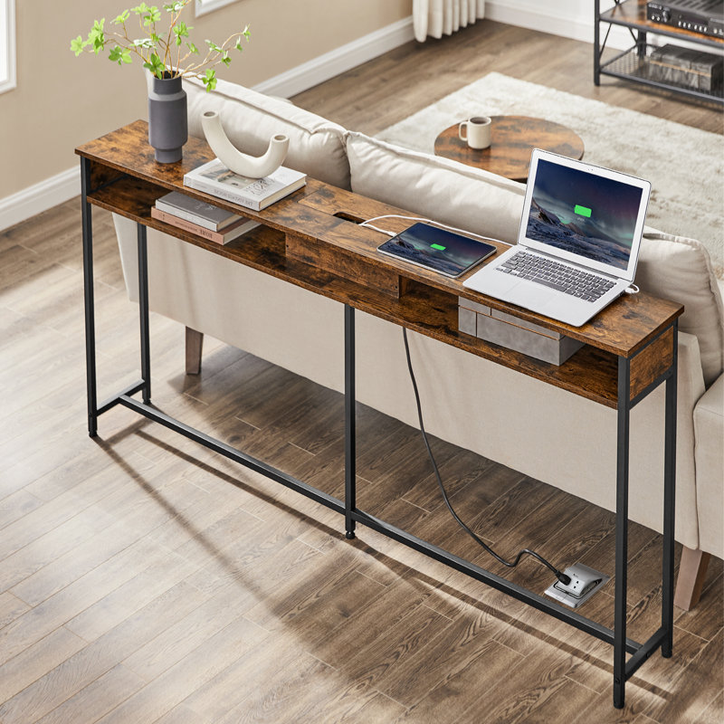 Gericho Console Table with Outlet, 31.5'' H X 62.9'' W X 9.8'' D, Brown