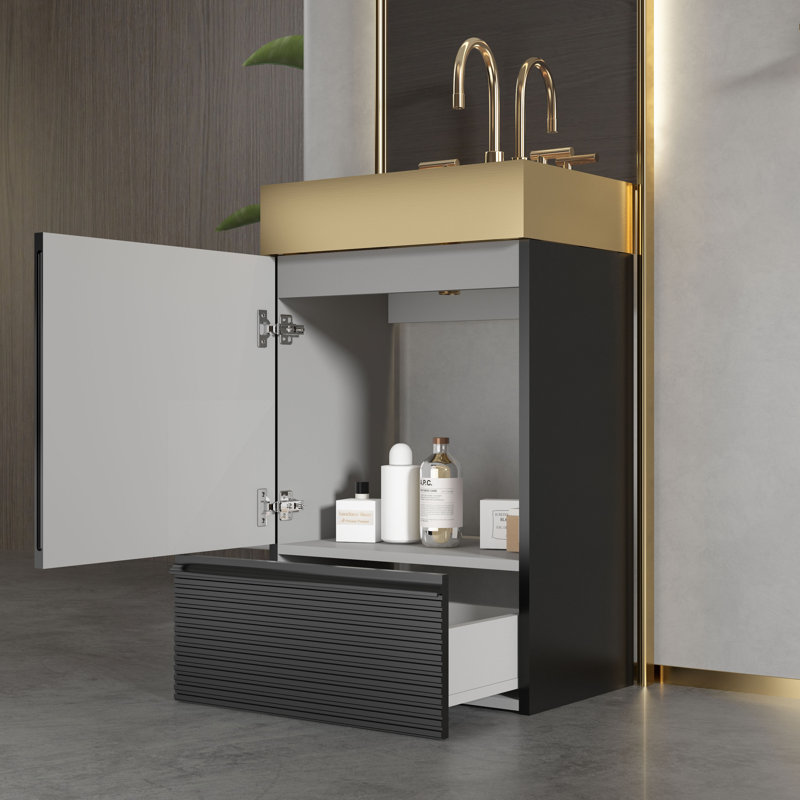 20'' Modern Small Bathroom Vanity with Sink & Soft Close Door, Gold 304 Metal Basin, Big Storage for Small Bathrooms, Powder Rooms, Apartments, Hotels