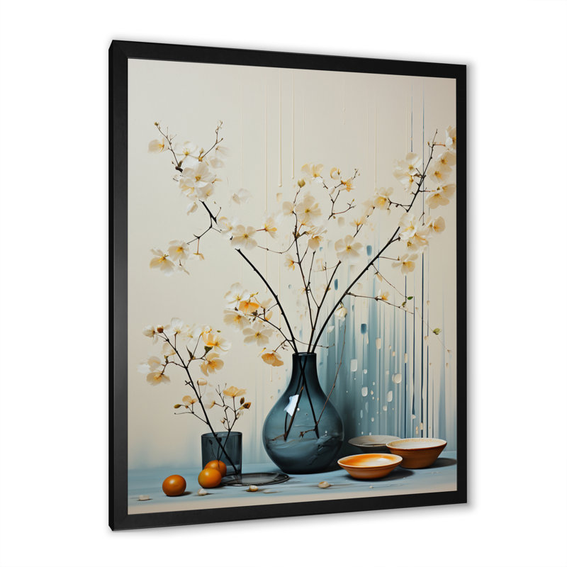 Yosra " Teal Yellow Mid Century Minimalist Oasis II ", Black Picture Framed, 20" H x 12" W x 1" D