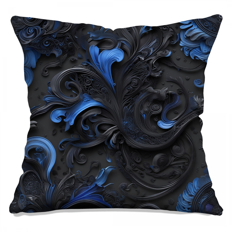 Coussins Intricate Blue Black Swirls, 14 X 14 pouces