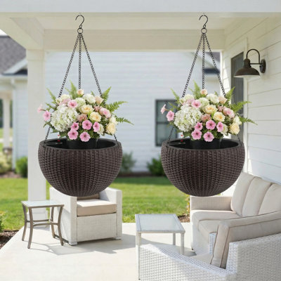 8" H x 13" W Self-Watering Rattan Hanging Planter Root-Rot Resistant Pot Planter Set for Indoor & Balcony Decoration