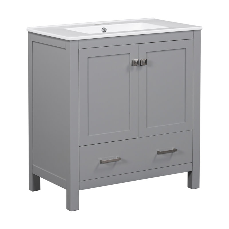 Meuble-lavabo autoportant 30 po, Argent, Gris