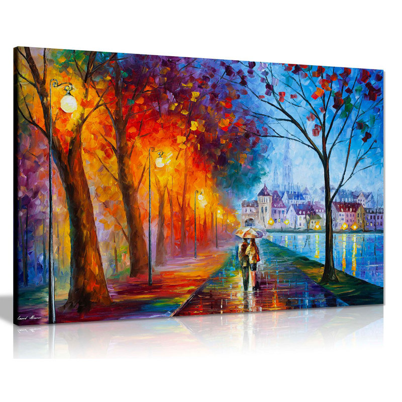 City By The Lake by Leonid Afremov - Wrapped Canvas Painting, 31cm H x 46cm W