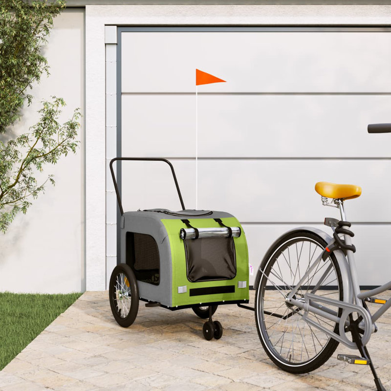 Pet Bike Trailer Oxford Fabric and Iron, 65cm H x 63cm W x 121cm D, Green/Grey