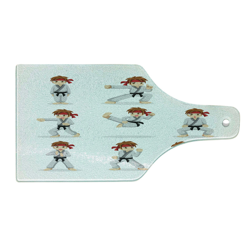 Beige and Vermilion Karate Boy Glass Cutting Board