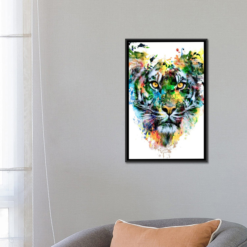 « tiger iv », impression sur toile, Toile avec cadre flottant noir, H 48 po x l 32 po x P 1,5 po, Pas de tapis