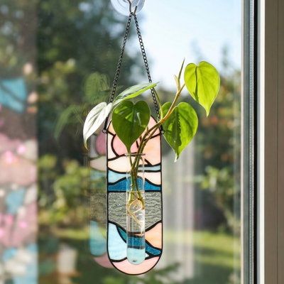 Vitrail station de propagation de plantes Suncatcher, pot de fleurs en verre suspendu pour plantes hydroponiques, décoration murale fenêtre Boho