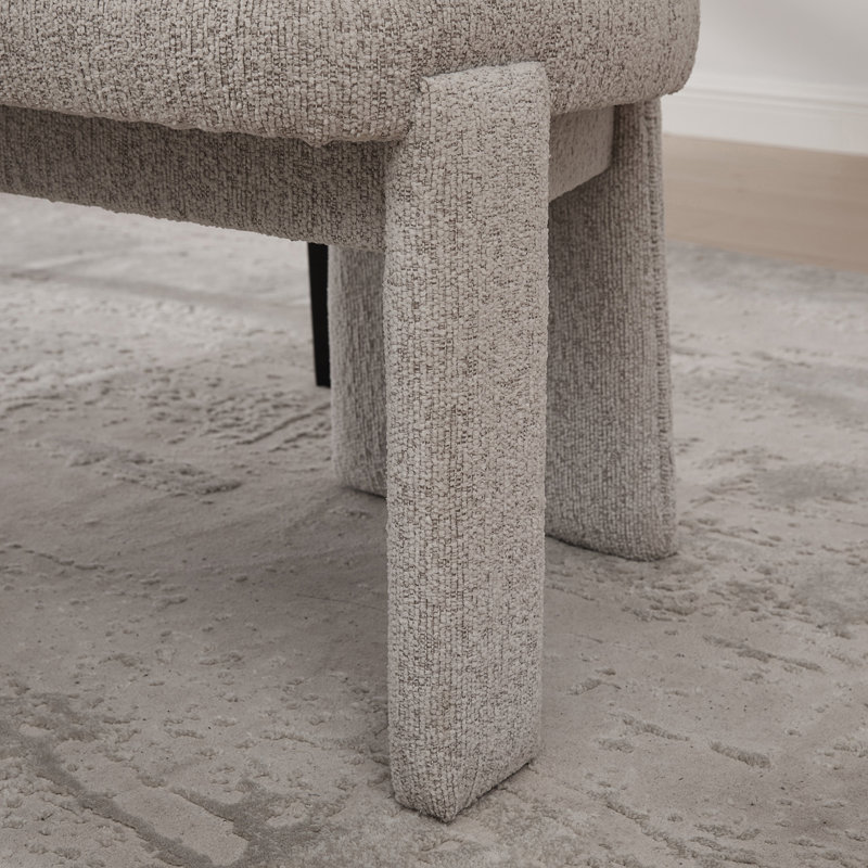 Chaise de salle à manger rembourrée en chenille de 22,05 po de largeur avec pieds en bois d'hévéa, Beige