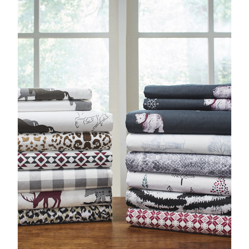 Pointehaven 180 GSM Printed Flannel 100% Cotton Deep Pocket Sheet Set, Twin XL Sheet Set with 1 Pillowcase, Safari