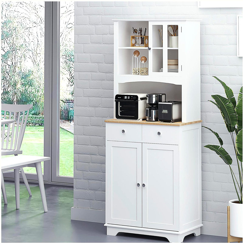 Buffet de cuisine 67 po avec huche, garde-manger avec support à micro-ondes, tablette réglable, 2 tiroirs