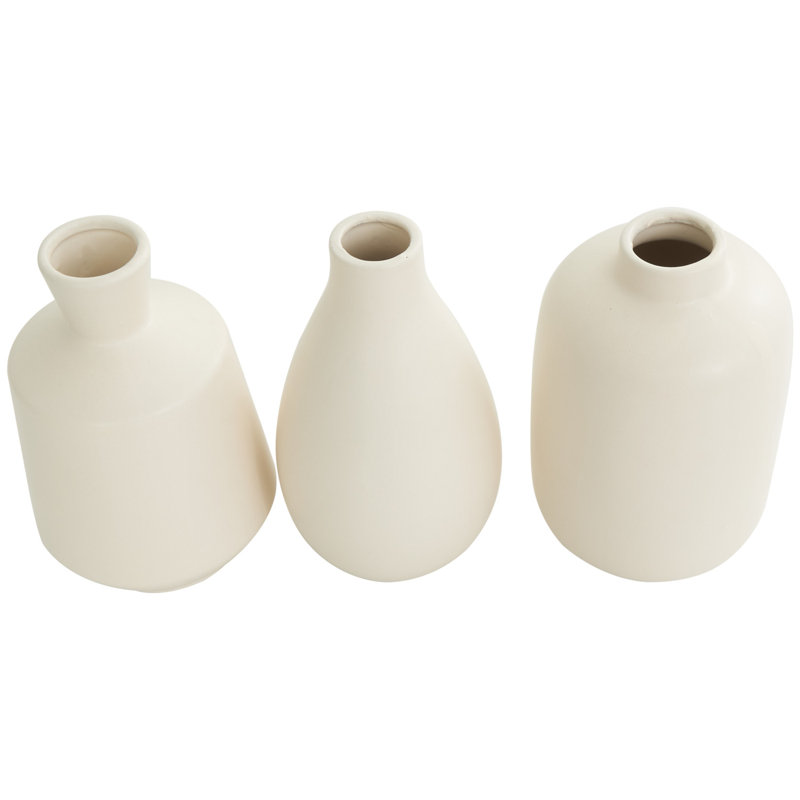 Mable 3 Piece Ceramic Table Vase Set, Cream