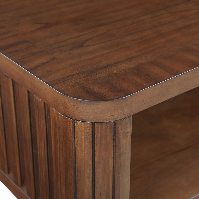 Table basse rectangulaire en bois pour le salon, table basse de 41,5 po avec pieds en bois massif, table basse en bois avec tablette de rangement ouverte. Assemblage facile
