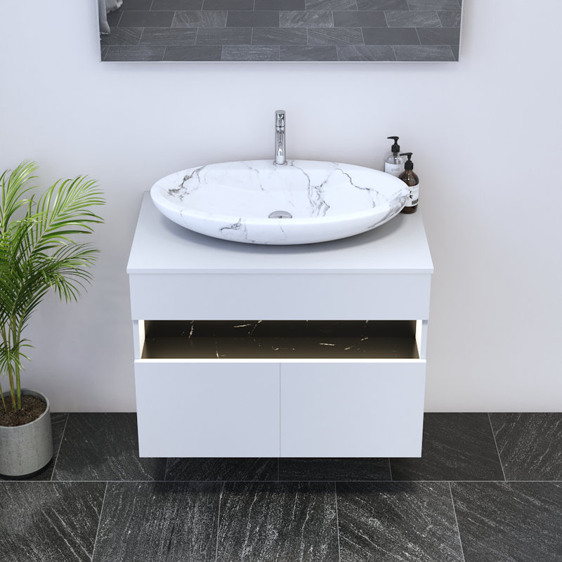 Meuble-lavabo simple 31,5 po avec comptoir Lieke, Blanc, Blanc
