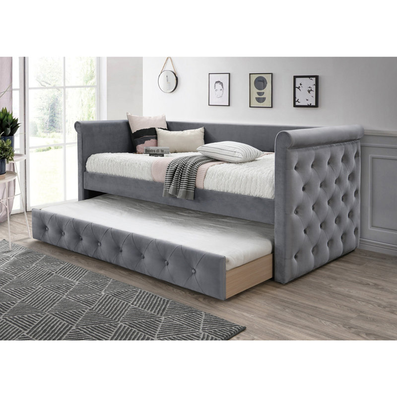 Lit de jour de style contemporain 1 pièce avec lit gigogne capitonné
