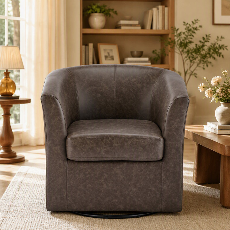 Fauteuil demi-tonneau Wilmore, Dark Brown Faux Leather