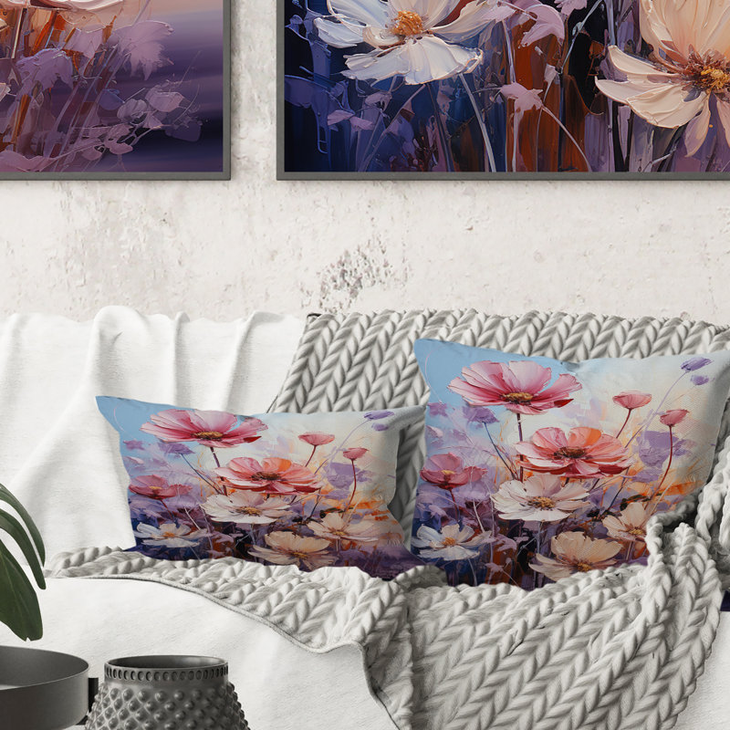 Impression romantique rose avec fleurs sauvages - Coussin décoratif imprimé fleurs sauvages