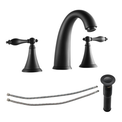 Robinet de salle de bain surdimensionné à 2 poignées, ensemble de robinets de lavabo montés sur le pont avec bonde escamotable et tuyaux d'eau chaude / froide, noir mat