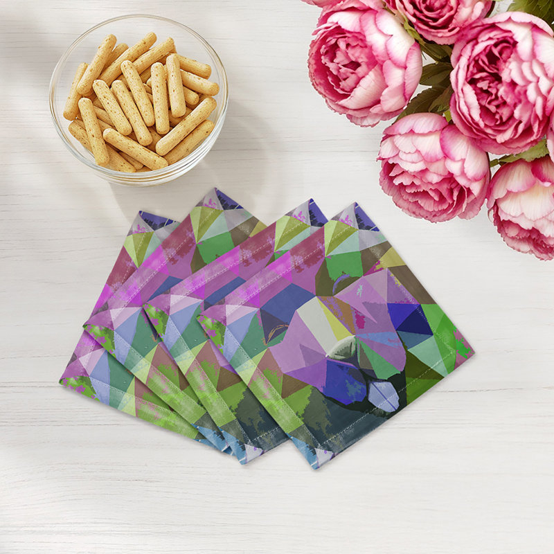 Ode to Okuda Candy Hemstitch Cocktail 6" Linen/Cotton Napkin, Purple Rain