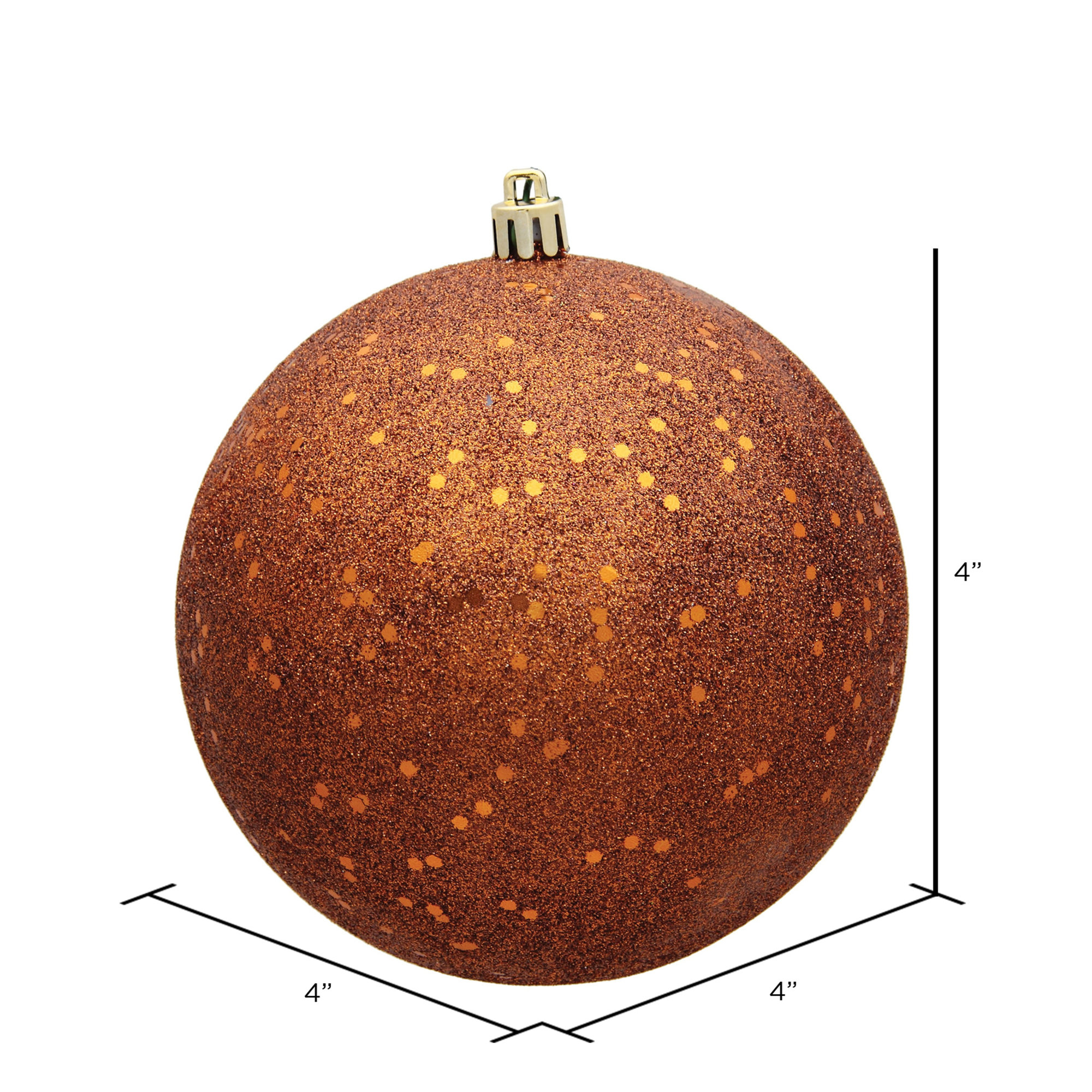 Holiday Décor Ball Ornament, Copper Sequin, 4" H x 4" W x 4" D